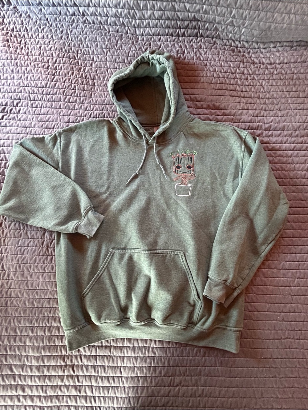 Gildan Olive Green Pullover Hoodie with Groot Graphic